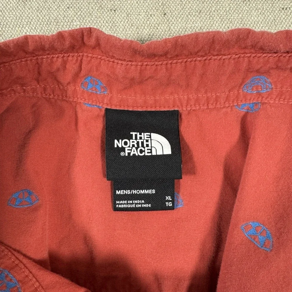 The North Face Shirt Mens XL Red Camp All Over Print Tents Button‎ Up Hiking